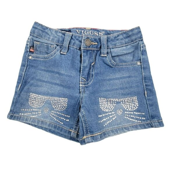 Vigoss Cat Shorts Girls Jeans Denim Bling Kitty Design The Chelsea Sz 4 JH1139 - Picture 1 of 3
